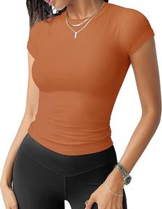 T-shirt extensible côtelé à col haut et manches courtes pour femme de BD - Product Image 5