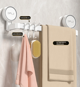 Drill Free <b>Suction</b> Plastic White <b>Bathroom</b> Wall Towel Rack With <b>Hooks</b> Holder for Hotels Kitchen - Product Image 3