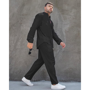 Men's High Quality Summer Outfits Long Sleeve Button <b>Down</b> Shirt and Loose <b>Pants</b> 2 Piece Yoga Set Wholesale - Product Image 2