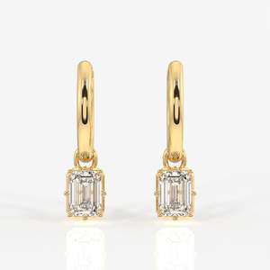 Lab Grown Emerald Cut <b>Diamond</b> <b>Dangle</b> <b>Earrings</b> 18K Gold <b>Dangle</b> <b>Diamond</b> Jewelry - Product Image 1