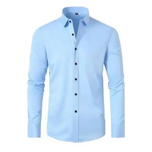 Camisa Euro de manga larga para hombre, 100% algodón, sin hierro, cuatro vías, elástica, transpirable, sostenible, sedoso, Comercio Exterior transfronterizo - Product Image 3