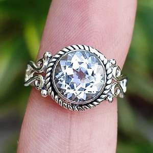 Navya Craft Handmade Women's Ring 925 <b>Solid</b> Sterling <b>Silver</b> with White Topaz Bezel Setting Inlay Gift for Women - Product Image 6