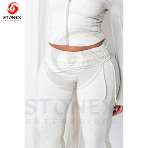 Logo personnalisé pour femmes Survêtement évasé Jogger Pantalon de survêtement & Cropped Zipper Hoodie Set for Women - Product Image 5