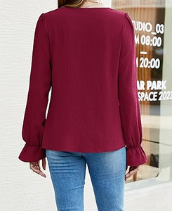 Blusa Elegante de Manga Larga para Mujer, Color Sólido, con Escote Asimétrico, Estilo Casual y Holgado, Ideal para la Oficina y Salidas Diarias - Product Image 3