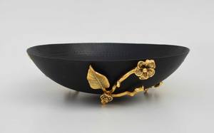 Bol en céramique jetable fait main, centre de table décoratif en laiton poli avec tige d'orchidée argentée, style japonais, écologique - Product Image 5