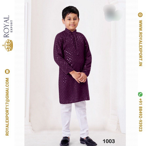 Tissu de rayonne lourde de meilleure qualité avec Chikenkari Work Best Pattern Traditional Kid's Kurta Payjama Collection - Product Image 4