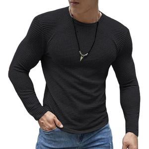 Casual Waffle Solid Color Sweatshirts for Mens Autumn <b>Leisure</b> Long Sleeve Crew Neck Pullover Tops Men Fashion <b>Bottoming</b> T-shirts - Product Image 4