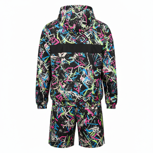 Ensemble survêtement homme personnalisé en molleton bouclette, coupe-vent réfléchissant zippé en coton, avec sweat à capuche et short - Product Image 3