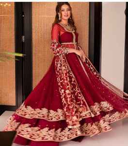 2023 nueva chaqueta de trabajo bordada de diseñador paquistaní indio Lehnnga vestido de fiesta/ropa de boda cintura Natural diamantes con lentejuelas - Product Image 1