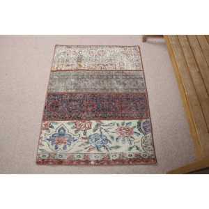 Turkish Small Rug 2.5x3.4 ft, Vintage <b>Red</b> Floral <b>Wool</b> Rug - Product Image 1
