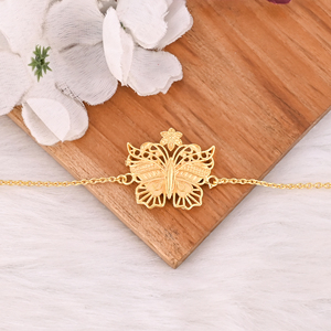 <b>Butterfly</b> Designer Brass Yellow Gold Plated Link Chain Adjustable Bracelet Women Jewelry Gifts Customized Wholesale Manufacturer - Product Image 5