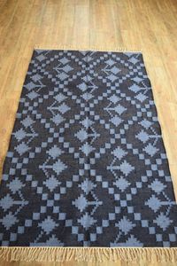 Tapis Kilim personnalisés en laine et coton à tissage plat réversible bleu foncé pour chambre à coucher et salon Technique de tissage plat - Product Image 2