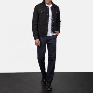 Veste bomber en jean en coton personnalisée pour homme avec poches avant / Vestes de moto pour homme matelassées en noir - Product Image 6