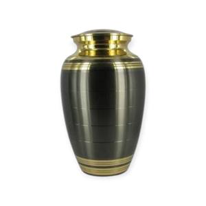 Urne funéraire en métal noir et or avec bandes horizontales et finition polie pour un hommage funéraire de luxe - Product Image 1