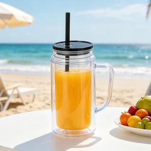 Gobelet en plastique à double paroi de 500 ml avec poignée, portable, facile à personnaliser, grande capacité - Product Image 2