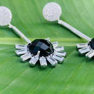 Avarta Sterling <b>Silver</b> Long <b>Dangle</b> <b>Earring</b> With Black American Diamond - Product Image 2