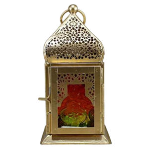 Linterna hecha a mano de vidrio púrpura y metal plateado con diseño atractivo para la decoración del hogar y la celebración de Ramadán - Product Image 5
