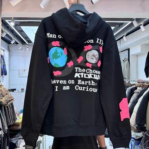 100% coton West Streetwear bouffée pull à capuche hommes et femmes noir imperméable Anti-rétrécissement solide motif sweats tricoté - Product Image 3