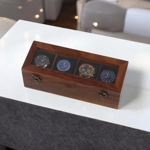 Caja de reloj de palisandro Vintage para hombre, organizador de relojes con 4 ranuras y vitrina, joyero, regalo para mujer o marido - Product Image 5