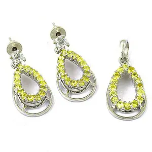 925 Silver Fine Jewelry <b>Set</b> with Citrine Earrings Pendant for Women for Weddings Parties Featuring Crystal Quartz <b>Pearl</b> Material - Product Image 3