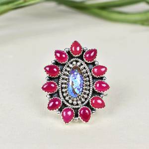 Anillo de declaración ajustable de plata esterlina 925 turquesa cobre púrpura y ónix Rosa hecho a mano para mujer - Product Image 1