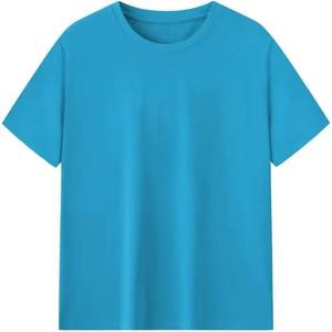 เสื้อยืดคอกลมแขนสั้นสีน้ำเงินแบบกำหนดเองสำหรับผู้ชาย ผ้าฝ้าย 100% สไตล์ลำลอง พิมพ์ลายโลโก้ด้านหน้าด้วยผ้าไหม ทรงปกติ ใส่ได้ในฤดูร้อน - Product Image 1