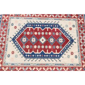 พรมวินเทจขนาด 3.4x4.7 ฟุต พรมตกแต่งสไตล์ตุรกี พรมขอบสีแดงน้ำเงิน - Product Image 5