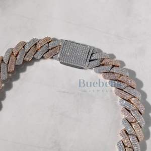 Joyería de moissanita fina de plata 925 para hombre, cadena de eslabones cubanos de dos tonos de 19MM, cadenas cubanas heladas a la venta - Product Image 6