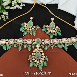 Beautiful Designer White Rhodium Party Wear Necklace Set