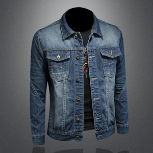 Chaqueta vaquera azul oscuro para hombre, prendas de vestir exteriores versátiles de negocios informales lavables Retro a la moda de alta calidad - Product Image 1
