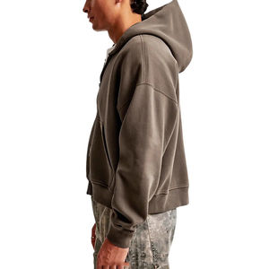 New Custom High Quality Streetwear Blank Heavyweight Oversized 450GSM French Terry Cotton Fleece Men <b>Cropped</b> Boxy <b>Zip</b> <b>up</b> <b>Hoodies</b> - Product Image 2
