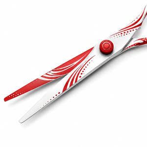 Ciseaux de coiffure professionnels, lame en acier inoxydable, design rouge et blanc, pour droitiers, usage en salon, poignée moyenne pliable - Product Image 5
