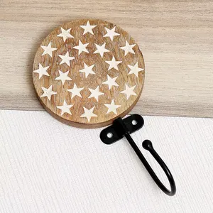 Mughalcrafts Versatile Brown <b>Wooden</b> <b>Hooks</b> Star Pattern Wall <b>Hooks</b> for Hanging Clothing Bags Tools Jewelry in Kitchen Bathroom - Product Image 1