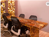 Dessus de table en bois pétrifié de pierres précieuses Table à manger moderne avec métal de haute qualité pour meubles de bureau et de salle à manger