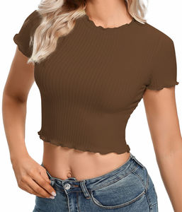 T-shirt court avec logo personnalisé de haute qualité, hauts pour femmes, haut moulant décontracté pour femmes, vente en gros en usine - Product Image 3