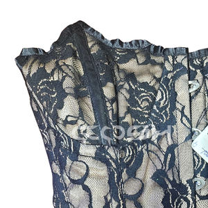 Corset vintage en satin beige avec dentelle noire gothique et baleines en acier |   Haut de lingerie |   Fabricant de Corsets Personnalisés en Gros - Product Image 3