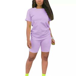 2025 precio al por mayor alta calidad gimnasio Fitness mujeres camisetas y pantalones cortos conjuntos Color sólido verano y ropa deportiva mujer conjunto doble - Product Image 3
