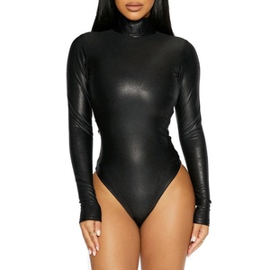 ชุดบอดี้สูทหนังเทียมคอเต่าสีดำแบบลำลองทรงหลวมพิมพ์ลายติดกระดุม ไซส์ X Small สำหรับฤดูใบไม้ร่วง - Product Image 1
