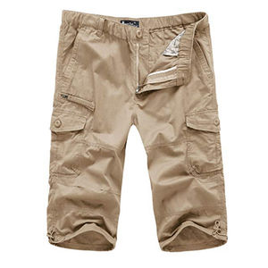 Pantalones cortos cargo de secado rápido de sarga sólida para hombre personalizados-100% algodón debajo de la rodilla cintura elástica pantalones cortos holgados para hombre para uso casual - Product Image 1