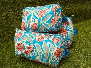 3-Piece Vintage Floral Blue Cotton Customizable Large Makeup Travel Case <b>Zipper</b> Closure-Waterproof Eco-Friendly for Bridesmaids - Product Image 4