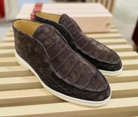 Mocasines de cuero genuino de cocodrilo para hombre, color marrón oscuro, zapatos casuales con punta redonda, suela de goma
