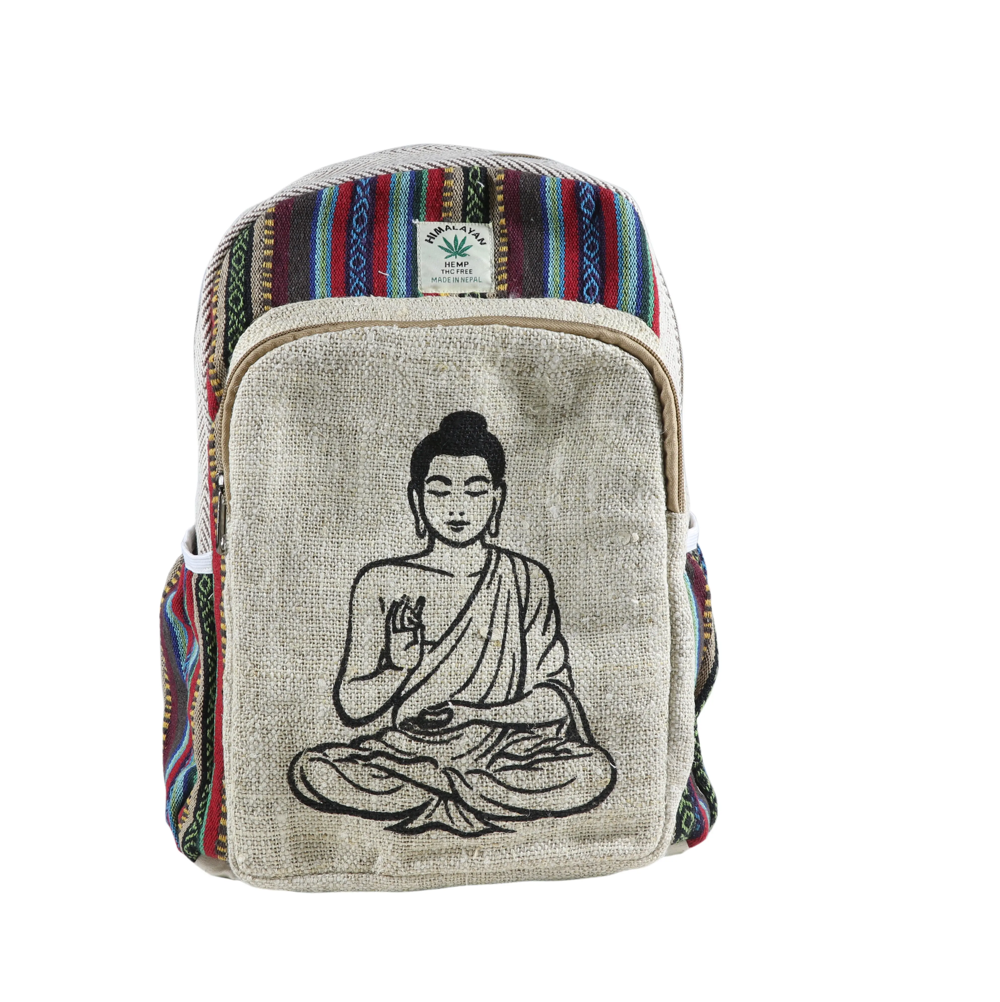 Amazon Hot Selling White Unisex Hennep Bag Pack Met Boeddha Design