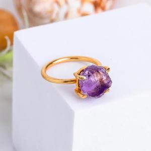 18K chapado en oro bisel conjunto Piedra en bruto citrino moderno cristiano ajustable anillo mujeres Unisex venta al por mayor hecho a mano regalo de moda - Product Image 6