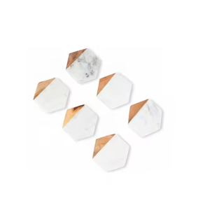 Premium Quality Handmade Wooden & <b>Marble</b> <b>Coasters</b> with Best Design Cubic Pattern for Weddings & Events Table Decor Anti-Slip - Product Image 2