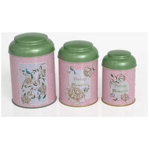 Juego de Recipientes Redondos de Metal Rosa Vintage Kontensan EFC10C8 para Almacenamiento de Alimentos con Tapa de Domo, Tamaños 120, 105, 90 (juego de 3) - Product Image 1