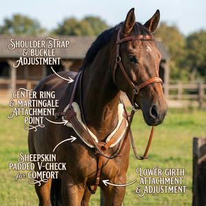 Pechera de Cuero para Caballo con Insertos Elásticos de Piel Sintética, Acolchado Suave, Arnés Equino Ajustable para Montar (Personalizable) - Product Image 3