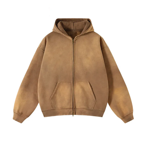 Sweats à capuche décontractés sur mesure Vêtements de rue d'hiver Sweat à capuche zippé délavés à l'acide à vendre - Product Image 4