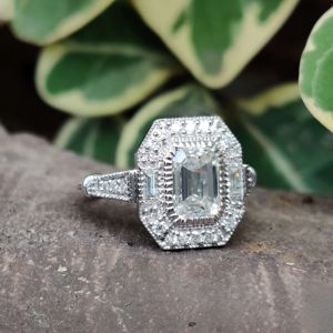 Cluster <b>Set</b> <b>Emerald</b> Cut Halo <b>Set</b> Art Deco Rings for Women in Lab Grown Diamond 925 Sterling Silver - Product Image 4