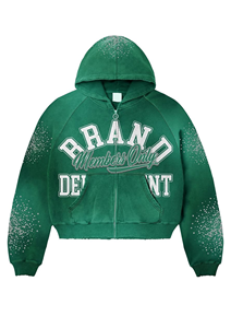 Sudadera con Capucha Personalizada con Estampado y Bordado, con Pedrería, Tela Lavada, Corte Holgado, Ideal para Moda Moderna - Product Image 5