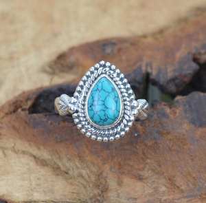 Blue Turquoise Ring 925 Sterling Silver Handmade Gemstone Jewelry Women Elegant Fashion <b>Gift</b> - Product Image 4